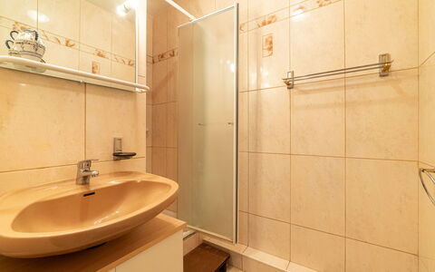 Les Myrtilles: Brun, Sanitærarmatur, Tap, Håndvask, Badeværelsesvask, Spejl, Bruser Dør, Badeværelse, Etage