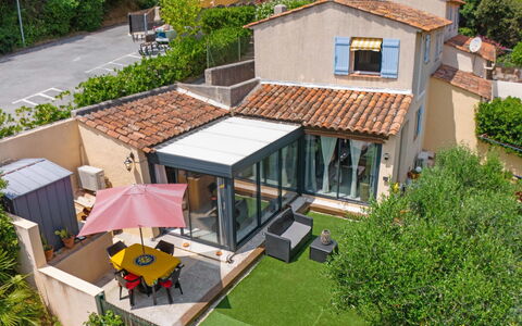 Hameau de Croisette Plage: Furniture, Kitchen & Dining Room Table, Chair, Floor, Sea, Balcony, Ocean, Resort, Eco Hotel, Dining Room